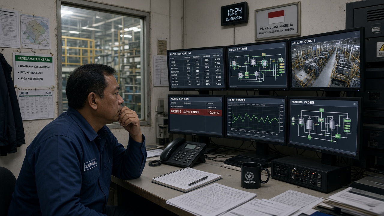 Pusat kontrol operasional perusahaan dengan beberapa layar data