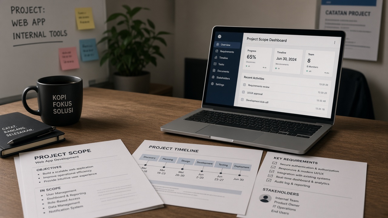 Rincian penawaran proyek web app di meja konsultan
