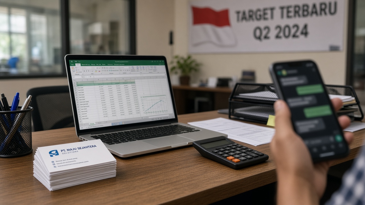 Excel pelanggan dan chat WhatsApp di meja sales