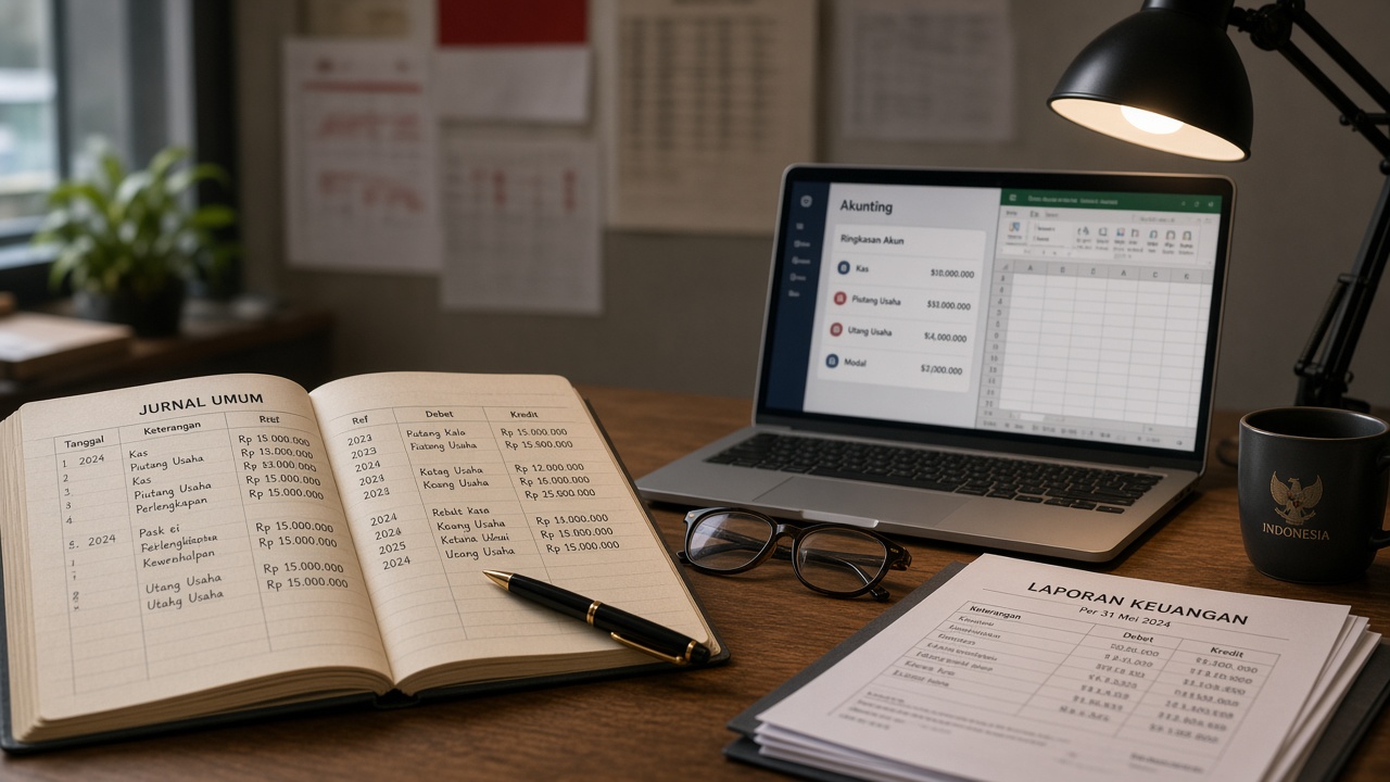 Buku besar Excel dibanding layar software akuntansi