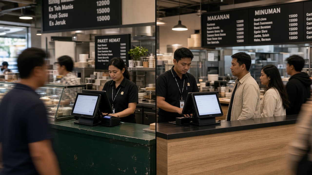 Beberapa tablet kasir di outlet F&B yang berbeda